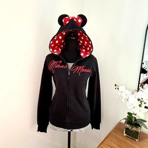 Disney Parks Authentic Minnie Mouse Black Hoodie with Red Polka Dot Lining (S)